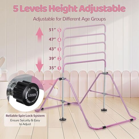 Zeny Gymnastic Bar للأطفال ، والارتفاع القابل للتعديل الجمباز الأفقي بار الجمباز Kip Bar ، طي الجيم التدريبي بار القرد ، معدات الجمباز للأطفال للمنزل in Kuwait