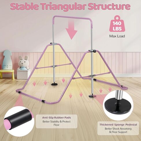 Zeny Gymnastic Bar للأطفال ، والارتفاع القابل للتعديل الجمباز الأفقي بار الجمباز Kip Bar ، طي الجيم التدريبي بار القرد ، معدات الجمباز للأطفال للمنزل in Kuwait