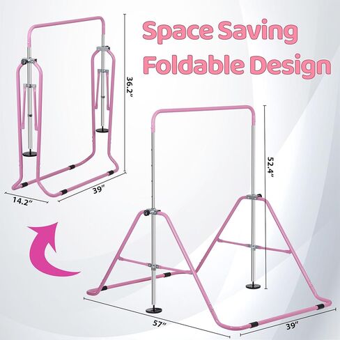 Zeny Gymnastic Bar للأطفال ، والارتفاع القابل للتعديل الجمباز الأفقي بار الجمباز Kip Bar ، طي الجيم التدريبي بار القرد ، معدات الجمباز للأطفال للمنزل in Kuwait