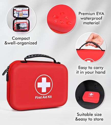 242Pcs Compact First Aid Kit, Waterproof Hard Shell Eva Medical Kits, All-Purpose Portable Trauma First Aid Kit for Boat, Home, Car, Travel, Camping, Hiking and Outdoor Emergencies(Red) in Saudi Arabia