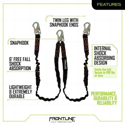 Frontline LIS62S Combat ™ 6 'ساق مزدوجة Snaphook Lanyard مع امتصاص الصدمات الداخلي | أنسي و OSHA in Saudi Arabia