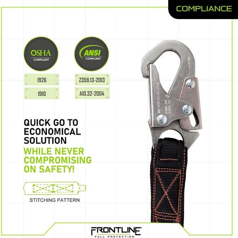 Frontline LIS62S Combat ™ 6 'ساق مزدوجة Snaphook Lanyard مع امتصاص الصدمات الداخلي | أنسي و OSHA in Saudi Arabia
