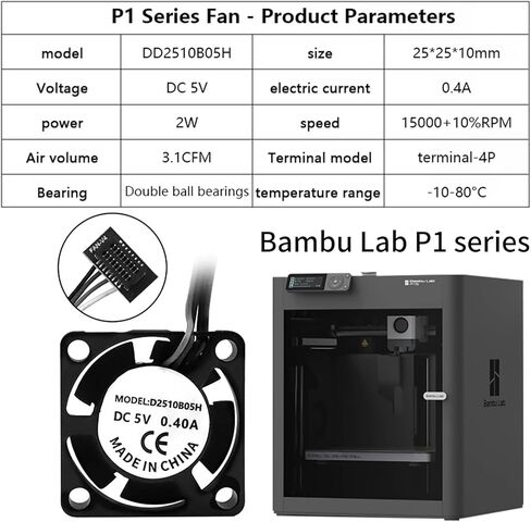 Hotend 2510 axial Flow Fan Kit for Bambu Lab P1P/P1S, 25x25x10mm/ 18000r/min 5V Fans for Lab P1P/P1S 3D Printer hotend Ceramic Heater (P1P/P1S) in Kuwait