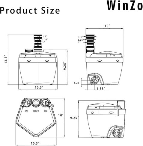Winzo 250W صرف المجاري المضخة مضخة الغسيل مضخة الغسيل تحت الغرور للطابق السفلي ، 4 مداخل الغسيل ، دش ، الحمام منخفضة ضغط المياه توفير مساحة ، أبيض in Kuwait