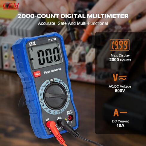 CEM DT-923B 2000 COUNTS Multimeter Digital Multive ، فحص الصمام الثنائي ، اختبار الاستمرارية in Kuwait