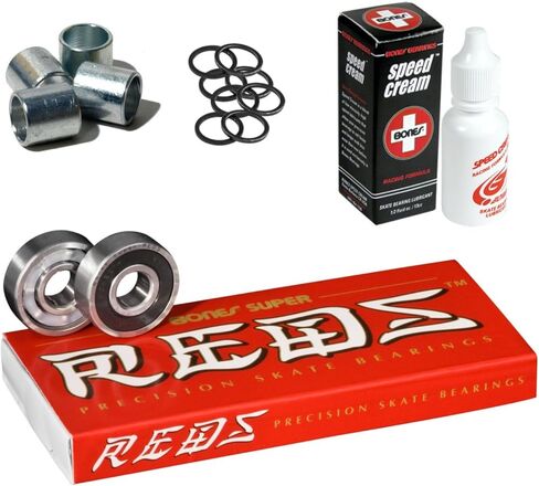 Bones Super Reds Bearings ، 8 عبوات مع فاصل ، حلقات السرعة ، وكريم السرعة in Saudi Arabia