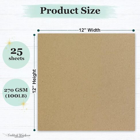 ورق كيس ورق مقوى معاد تدويره - 30.48 سم × 30.48 سم - وزن 100 كجم. الغطاء - 25 ورقة من Cardstock Warehouse in Kuwait