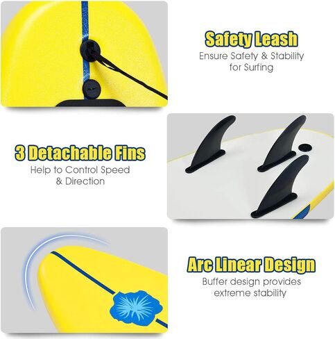 Gymax Surfboard ، لوحة مجداف ذات 6 أقدام مع زعانف ومقود سلامة قابلة للإزالة ، لوحة مجداف خفيفة الوزن غير قابلة للانزلاق للمراهقين ، البالغين ، المبتدئين in Saudi Arabia
