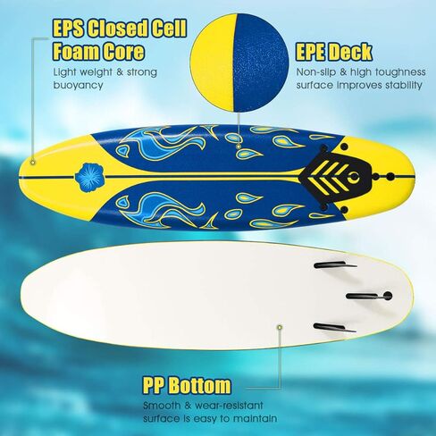 Gymax Surfboard ، لوحة مجداف ذات 6 أقدام مع زعانف ومقود سلامة قابلة للإزالة ، لوحة مجداف خفيفة الوزن غير قابلة للانزلاق للمراهقين ، البالغين ، المبتدئين in Saudi Arabia