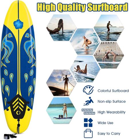 Gymax Surfboard ، لوحة مجداف ذات 6 أقدام مع زعانف ومقود سلامة قابلة للإزالة ، لوحة مجداف خفيفة الوزن غير قابلة للانزلاق للمراهقين ، البالغين ، المبتدئين in Saudi Arabia
