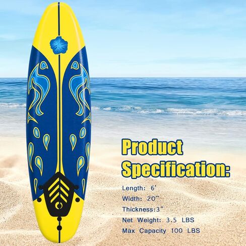 Gymax Surfboard ، لوحة مجداف ذات 6 أقدام مع زعانف ومقود سلامة قابلة للإزالة ، لوحة مجداف خفيفة الوزن غير قابلة للانزلاق للمراهقين ، البالغين ، المبتدئين in Saudi Arabia