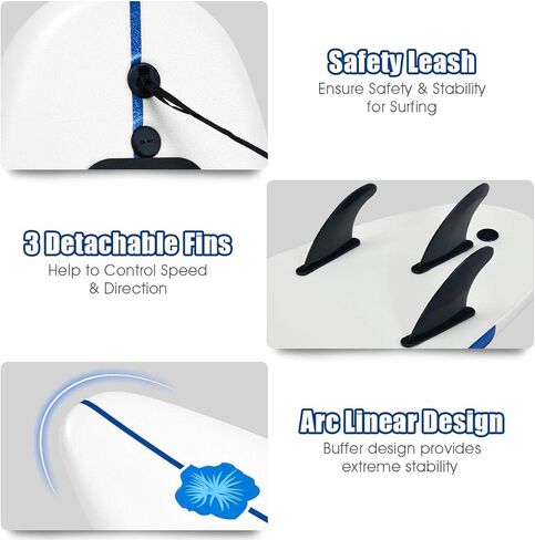 GYMAX Surfboard, 6FT Stand Up Paddle Board with Removable Fins & Safety Leash, Lightweight Non-Slip Paddle Board for Teenagers, Adult, Beginners in Kuwait