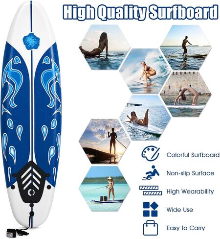 GYMAX Surfboard, 6FT Stand Up Paddle Board with Removable Fins & Safety Leash, Lightweight Non-Slip Paddle Board for Teenagers, Adult, Beginners in Kuwait