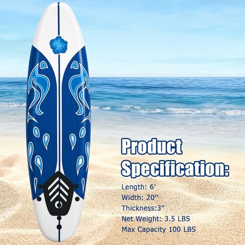 GYMAX Surfboard, 6FT Stand Up Paddle Board with Removable Fins & Safety Leash, Lightweight Non-Slip Paddle Board for Teenagers, Adult, Beginners in Kuwait