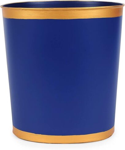 Jaye's Studio Decorative Waste Basket for Bathroom Trash Can Wastebasket, Oval Metal Trash Bin for Bedroom, Office, Blue Garbage Can for Dorm, Blue Trash Can Gold Office Decor, 12" x 10" x 8" in Saudi Arabia