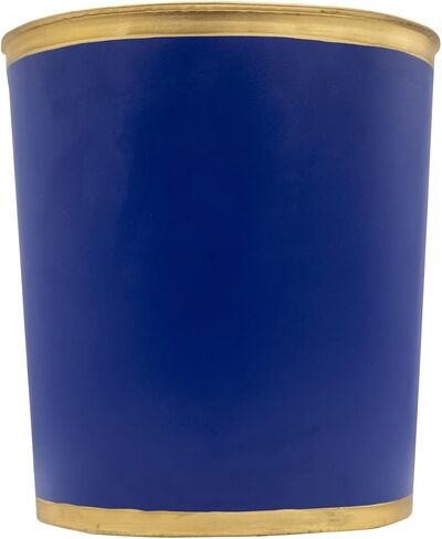 Jaye's Studio Decorative Waste Basket for Bathroom Trash Can Wastebasket, Oval Metal Trash Bin for Bedroom, Office, Blue Garbage Can for Dorm, Blue Trash Can Gold Office Decor, 12" x 10" x 8" in Saudi Arabia