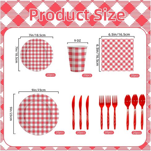 140Pcs Gingham Party Supplies for 20 Guests Thick Paper Plates and Napkins Knives Spoons Forks Cups Disposable Party Set Cutlery for Dinner Baby Shower Wedding Favor (Green) in Saudi Arabia