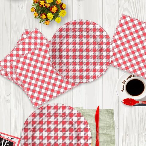 140Pcs Gingham Party Supplies for 20 Guests Thick Paper Plates and Napkins Knives Spoons Forks Cups Disposable Party Set Cutlery for Dinner Baby Shower Wedding Favor (Green) in Saudi Arabia