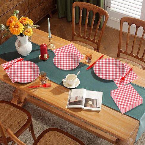 140Pcs Gingham Party Supplies for 20 Guests Thick Paper Plates and Napkins Knives Spoons Forks Cups Disposable Party Set Cutlery for Dinner Baby Shower Wedding Favor (Green) in Saudi Arabia