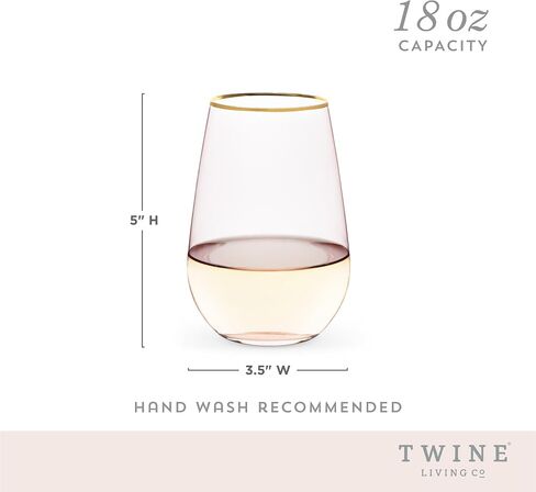 Twine Rose Wine Glasses, Gold Rimmed Pink Tinted Crystal Wine Glass Set, Stemless Wine Glasses, Set of 2, 18 Ounces in Kuwait