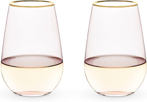 Twine Rose Wine Glasses, Gold Rimmed Pink Tinted Crystal Wine Glass Set, Stemless Wine Glasses, Set of 2, 18 Ounces in Kuwait