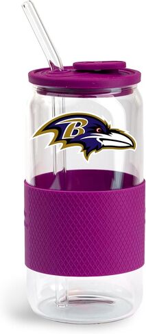 The Memory Company Officially Licensed NFL 18oz Glass Tumbler - Glass with Silicone Lid and Team Wrap - Perfect for Game Day, Sports Fans, and Gifts in Saudi Arabia