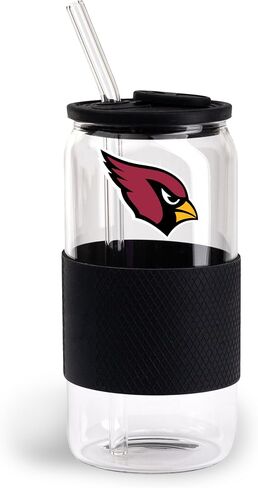 The Memory Company Officially Licensed NFL 18oz Glass Tumbler - Glass with Silicone Lid and Team Wrap - Perfect for Game Day, Sports Fans, and Gifts in Saudi Arabia