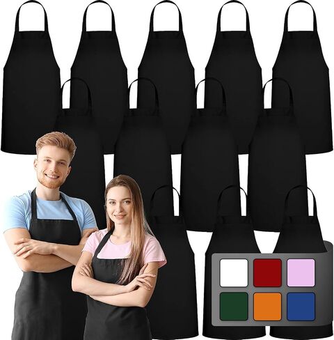 Green LifeSyle 12 Pack Bib Sarron - آآلبات سوداء للجنسين ، مآزر قابلة للغسل للرجال والنساء ، المطبخ الطبخ الشواء (حزمة من 12 ، بدون جيوب ، أسود) in Kuwait
