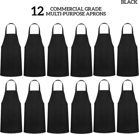 Green LifeSyle 12 Pack Bib Sarron - آآلبات سوداء للجنسين ، مآزر قابلة للغسل للرجال والنساء ، المطبخ الطبخ الشواء (حزمة من 12 ، بدون جيوب ، أسود) in Kuwait