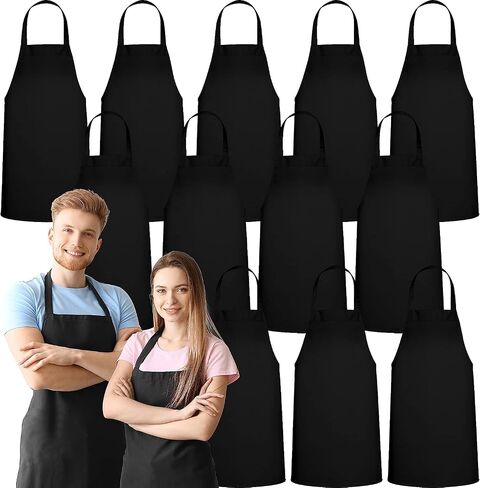 Green LifeSyle 12 Pack Bib Sarron - آآلبات سوداء للجنسين ، مآزر قابلة للغسل للرجال والنساء ، المطبخ الطبخ الشواء (حزمة من 12 ، بدون جيوب ، أسود) in Kuwait