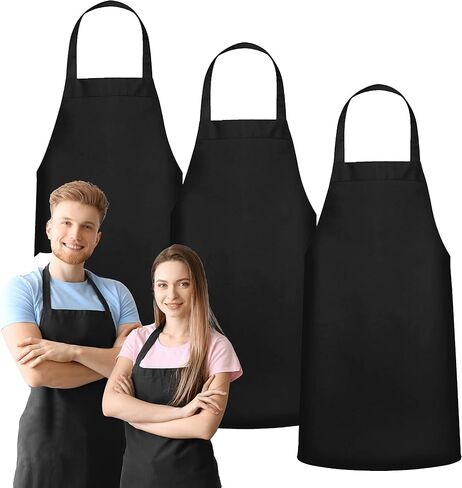 Green LifeSyle 12 Pack Bib Sarron - آآلبات سوداء للجنسين ، مآزر قابلة للغسل للرجال والنساء ، المطبخ الطبخ الشواء (حزمة من 12 ، بدون جيوب ، أسود) in Kuwait