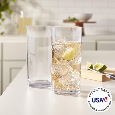 US Acrylic Classic Clear Plastic Reusable Drinking Glasses (Set of 6) 16oz Water Cups | BPA-Free Tumblers, Made in USA | Top-Rack Dishwasher Safe in Kuwait