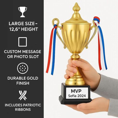 كأس Gold Trophy مع صورة أو فتحة نصية قابلة للتخصيص ، 12.6 في الطول والبلاستيك مع الذهب اللامع ، رائعة للرياضة ، جوائز المدرسة ، المسابقات والاحتفالات. in Saudi Arabia