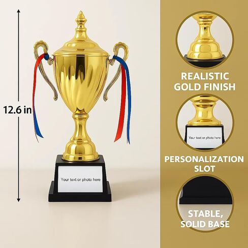 كأس Gold Trophy مع صورة أو فتحة نصية قابلة للتخصيص ، 12.6 في الطول والبلاستيك مع الذهب اللامع ، رائعة للرياضة ، جوائز المدرسة ، المسابقات والاحتفالات. in Saudi Arabia