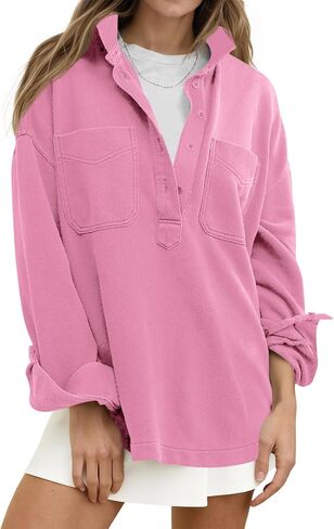 Fisoew Womens swershirt كبير الحجم غير الرسمي طويل الأكمام الطويلة Henley v dulver tops تسقط ملابس الملابس in Saudi Arabia