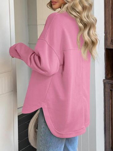 Fisoew Womens swershirt كبير الحجم غير الرسمي طويل الأكمام الطويلة Henley v dulver tops تسقط ملابس الملابس in Saudi Arabia