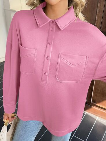 Fisoew Womens swershirt كبير الحجم غير الرسمي طويل الأكمام الطويلة Henley v dulver tops تسقط ملابس الملابس in Saudi Arabia