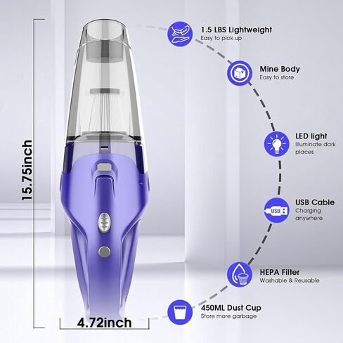 Handheld Vacuum Cordless Rechargeable,Car Vacuum Cleaner with LED Light/Multi Accessories，1.5lbs Lightweight Dust Busters Cordless Rechargeable for Car and Home, Mine Portable Vacuum in Saudi Arabia