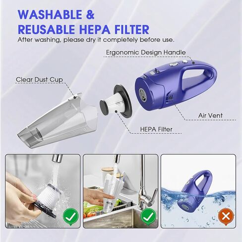 Handheld Vacuum Cordless Rechargeable,Car Vacuum Cleaner with LED Light/Multi Accessories，1.5lbs Lightweight Dust Busters Cordless Rechargeable for Car and Home, Mine Portable Vacuum in Saudi Arabia