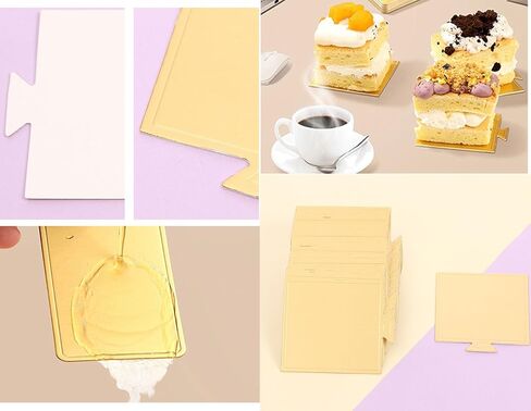 3.1" Mini Cake Base, Square Cardboard Perfect for Cake Decorating Cake Dessert Displays Tray Cardboard (Gold square, 100pcs) in Saudi Arabia
