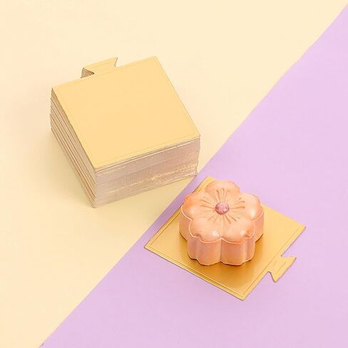 3.1" Mini Cake Base, Square Cardboard Perfect for Cake Decorating Cake Dessert Displays Tray Cardboard (Gold square, 100pcs) in Saudi Arabia