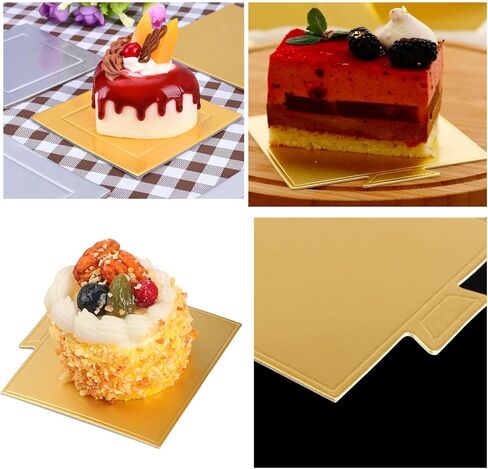 3.1" Mini Cake Base, Square Cardboard Perfect for Cake Decorating Cake Dessert Displays Tray Cardboard (Gold square, 100pcs) in Saudi Arabia