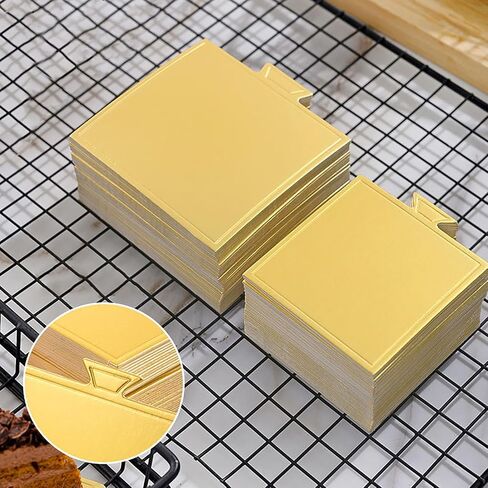 3.1" Mini Cake Base, Square Cardboard Perfect for Cake Decorating Cake Dessert Displays Tray Cardboard (Gold square, 100pcs) in Saudi Arabia