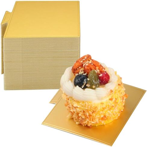 3.1" Mini Cake Base, Square Cardboard Perfect for Cake Decorating Cake Dessert Displays Tray Cardboard (Gold square, 100pcs) in Saudi Arabia