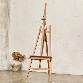 American Oak Inclinable Studio Art Easel, Hold Canvas up to 48", Deluxe Wooden Large Adjustable A-Frame Lyre Style Floor Painting Easel Stand with Storage Tray, Grey Walnut Finish in Saudi Arabia