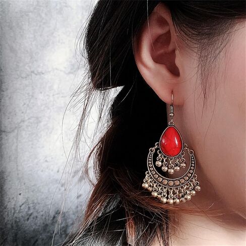 Handmade Teardrop Turquoise Earrings Necklace Set for Women Bohemia Tribal Antique Ethnic Style Earrings Delicate Teardrop Gemstone Dangle Drop Statement Earrings Western Jewelry in Saudi Arabia