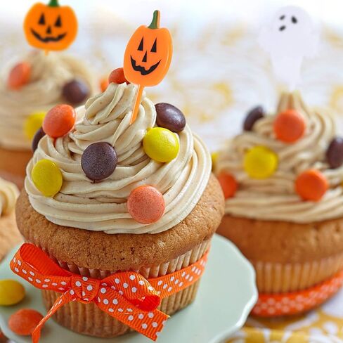 Tatuo 100 Pieces Plastic Halloween Picks Halloween Cupcake Topper Picks Ghost Pumpkin Bat Picks for Kids Birthday Party Themed Party Favors Supplies in Saudi Arabia