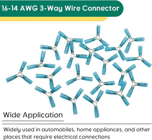 20pcs 16-14 AWG 3 Way Ware Connector ، Hight Duty Crimp y Ring Butt Connectors ، Heat Fraching Heat Heat Merticals ، Blue in Saudi Arabia