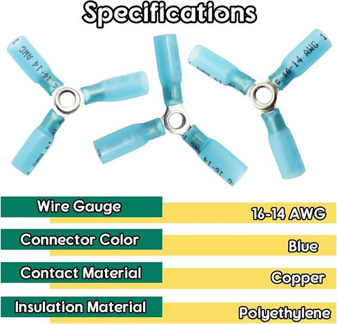 20pcs 16-14 AWG 3 Way Ware Connector ، Hight Duty Crimp y Ring Butt Connectors ، Heat Fraching Heat Heat Merticals ، Blue in Saudi Arabia