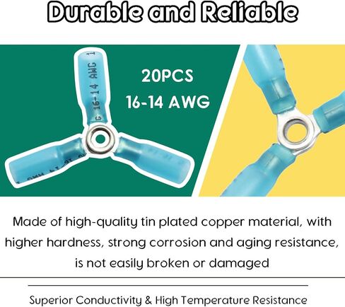 20pcs 16-14 AWG 3 Way Ware Connector ، Hight Duty Crimp y Ring Butt Connectors ، Heat Fraching Heat Heat Merticals ، Blue in Saudi Arabia